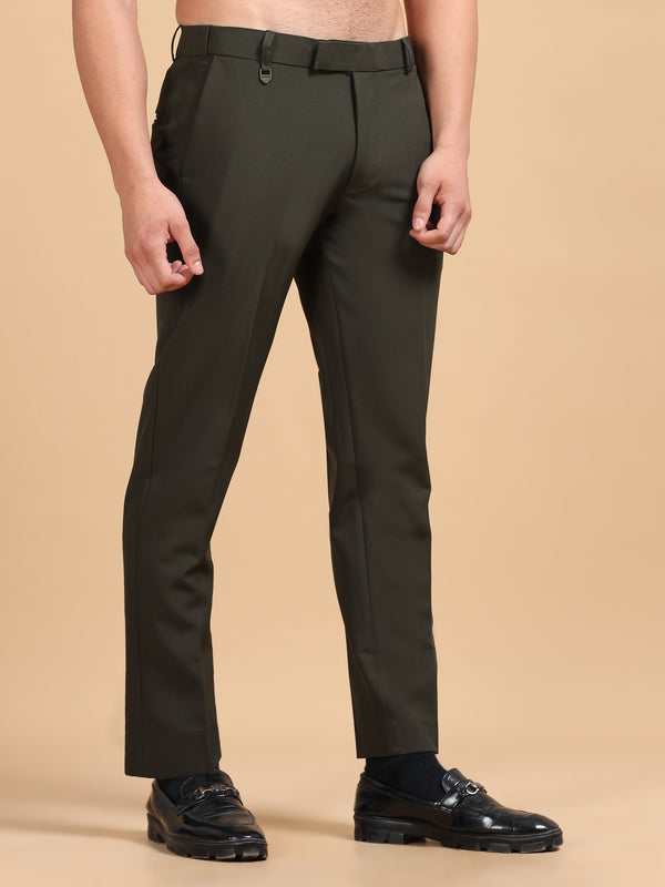 Men's Dark Olive Slim Fit Formal Trousers | Office Wear Stretch Pants