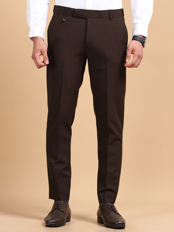 Men's Dark Brown Slim Fit Formal Trousers | Office Wear Stretch Pants