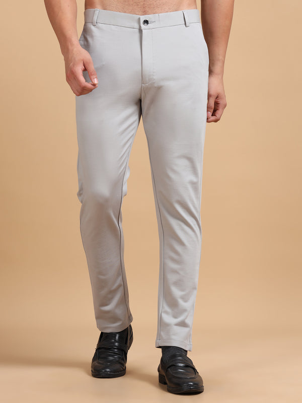 Men's Light Grey Stretch Formal Trousers | Slim & Comfortable Office Wear Pants
