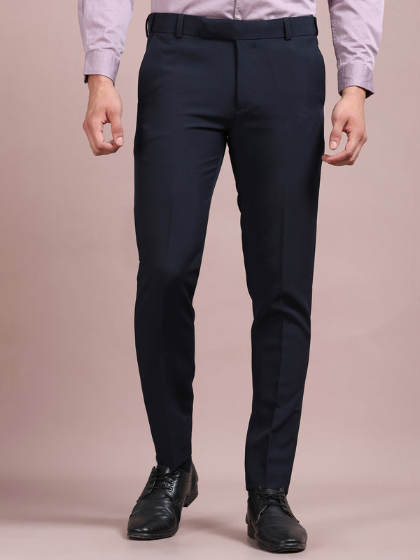 Men's Navy Slim Fit Formal Trousers | Office Wear Stretch Pants