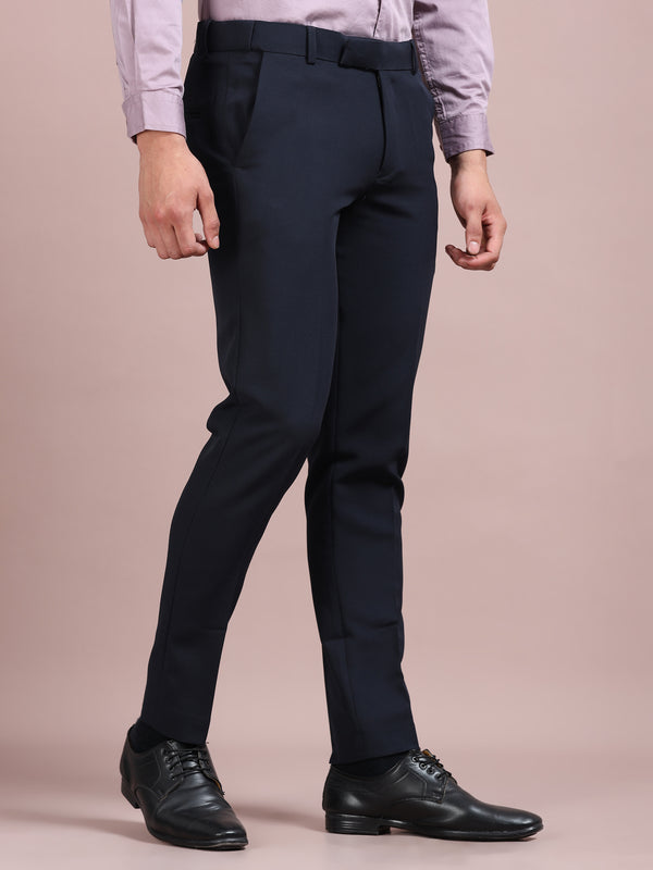 Men's Navy Slim Fit Formal Trousers | Office Wear Stretch Pants