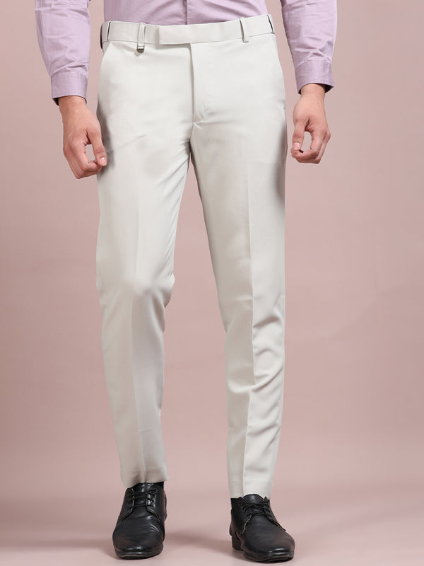 Men's Off White Slim Fit Formal Trousers | Office Wear Stretch Pants