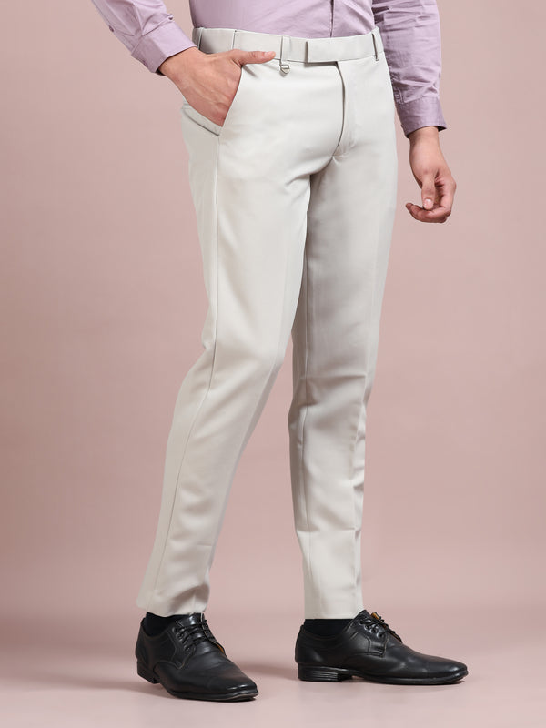 Men's Off White Slim Fit Formal Trousers | Office Wear Stretch Pants